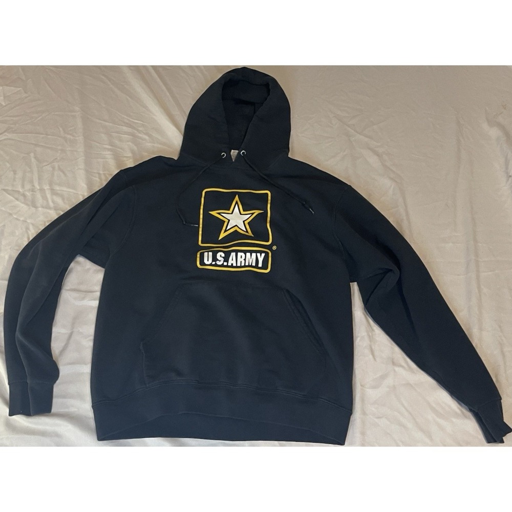 Jerzees US Army Hoodie Mens Large Black Pullover Fleece Sweatshirt Logo NuBlend